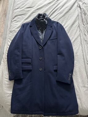 Herno Navy Wool-Blend Pea Coat with Quilted Puffer Insert